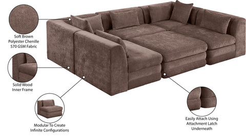 Willow 114" Brown Chenille Fabric Upholstered 6Pc. Sectional, 6-Piece