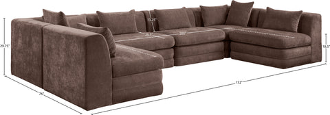 Willow 152" Brown Chenille Fabric Upholstered 6Pc. Sectional, 6-Piece (Style 3)