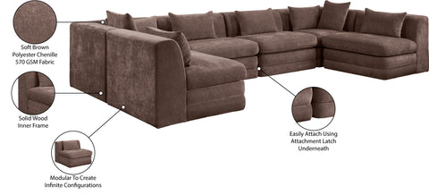 Willow 152" Brown Chenille Fabric Upholstered 6Pc. Sectional, 6-Piece (Style 3)