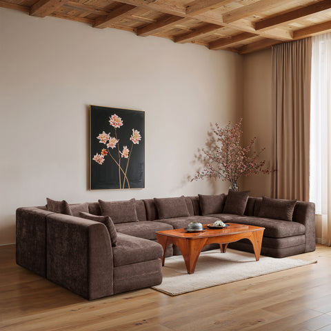 Willow 152" Brown Chenille Fabric Upholstered 6Pc. Sectional, 6-Piece (Style 3)