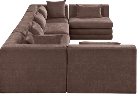 Willow 152" Brown Chenille Fabric Upholstered 6Pc. Sectional, 6-Piece (Style 3)