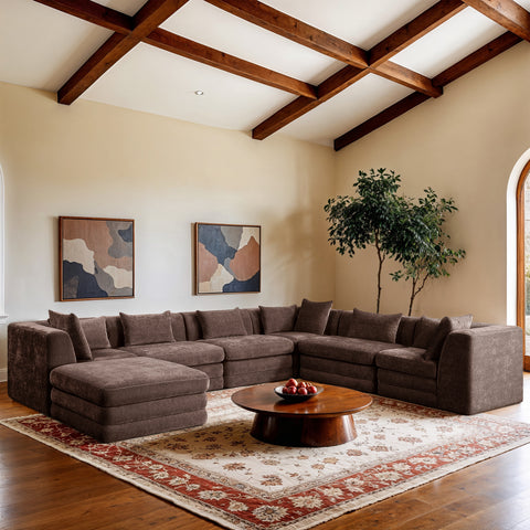 Willow 152" Brown Chenille Fabric Upholstered 7Pc. Sectional, 7-Piece