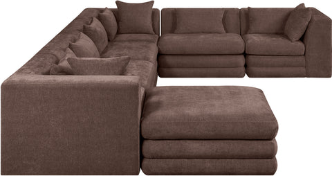 Willow 152" Brown Chenille Fabric Upholstered 7Pc. Sectional, 7-Piece