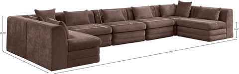 Willow 190" Brown Chenille Fabric Upholstered 7Pc. Sectional, 7-Piece