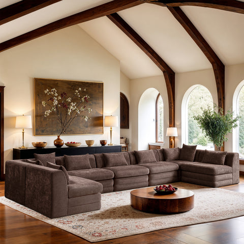 Willow 190" Brown Chenille Fabric Upholstered 7Pc. Sectional, 7-Piece