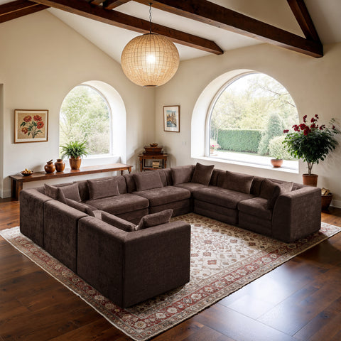 Willow 152" Brown Chenille Fabric Upholstered 8Pc. Sectional, 8-Piece