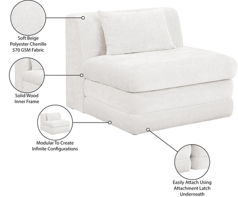 Willow Cream Chenille Fabric Upholstered Armless Chair, 1 Piece