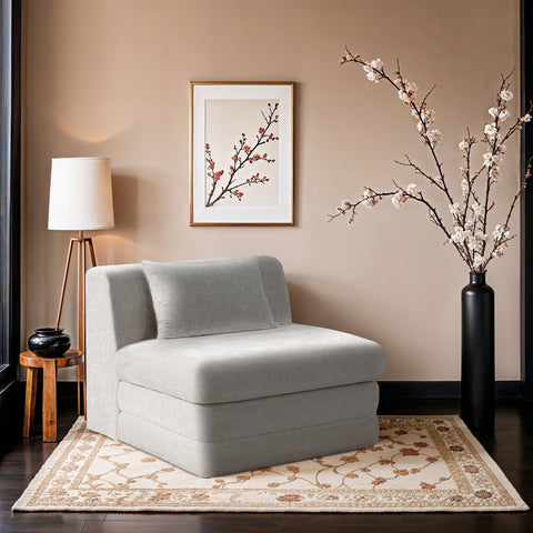 Willow Cream Chenille Fabric Upholstered Armless Chair, 1 Piece
