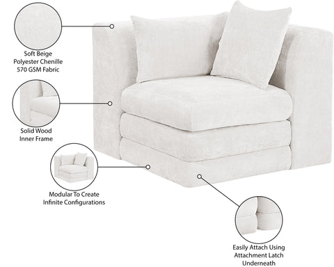 Willow Cream Chenille Fabric Upholstered Corner Chair, 1 Piece