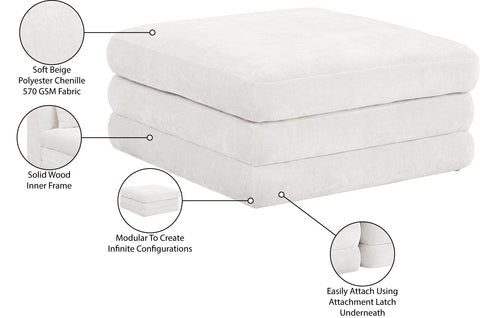Willow Cream Chenille Fabric Upholstered Ottoman, 1 Piece