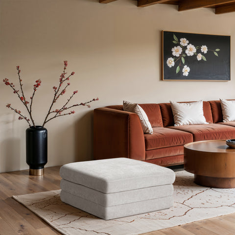 Willow Cream Chenille Fabric Upholstered Ottoman, 1 Piece