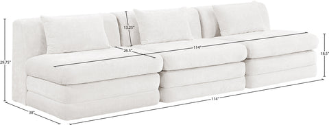Willow 114" Cream Chenille Fabric Upholstered Sofa, 3-Piece