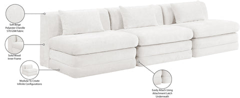 Willow 114" Cream Chenille Fabric Upholstered Sofa, 3-Piece
