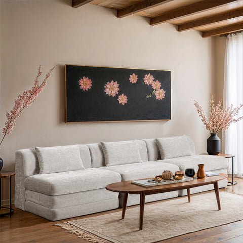 Willow 114" Cream Chenille Fabric Upholstered Sofa, 3-Piece