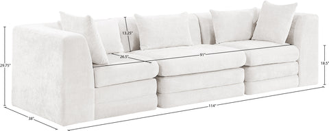 Willow 114" Cream Chenille Fabric Upholstered Sofa, 3-Piece (Style 2)