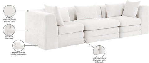 Willow 114" Cream Chenille Fabric Upholstered Sofa, 3-Piece (Style 2)