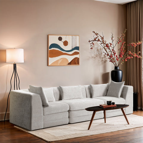 Willow 114" Cream Chenille Fabric Upholstered Sofa, 3-Piece (Style 2)