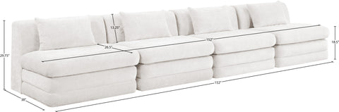 Willow 152" Cream Chenille Fabric Upholstered Sofa, 4-Piece