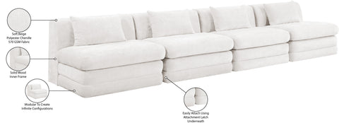 Willow 152" Cream Chenille Fabric Upholstered Sofa, 4-Piece