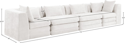 Willow 152" Cream Chenille Fabric Upholstered Sofa, 4-Piece (Style 2)