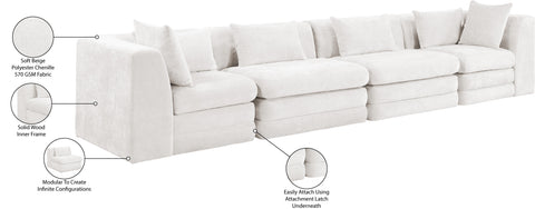 Willow 152" Cream Chenille Fabric Upholstered Sofa, 4-Piece (Style 2)