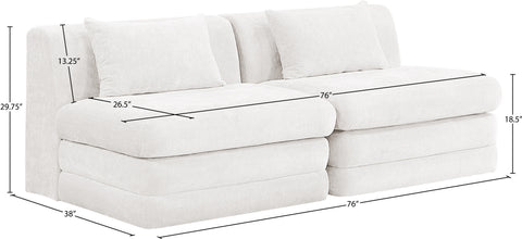 Willow 76" Cream Chenille Fabric Upholstered Sofa, 2-Piece