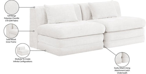 Willow 76" Cream Chenille Fabric Upholstered Sofa, 2-Piece