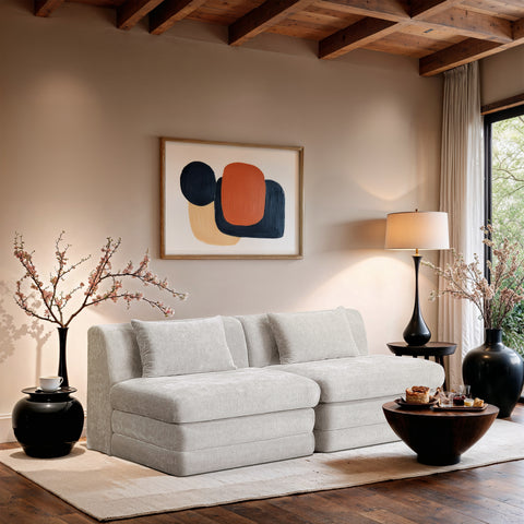 Willow 76" Cream Chenille Fabric Upholstered Sofa, 2-Piece
