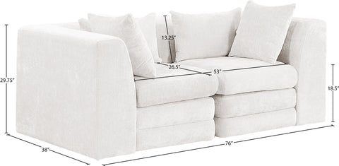 Willow 76" Cream Chenille Fabric Upholstered Sofa, 2-Piece (Style 2)