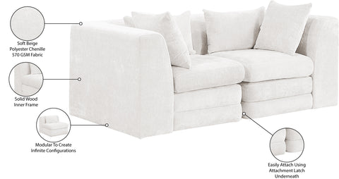Willow 76" Cream Chenille Fabric Upholstered Sofa, 2-Piece (Style 2)