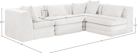 Willow 114" Cream Chenille Fabric Upholstered 4Pc. Sectional, 4-Piece (Style 2)