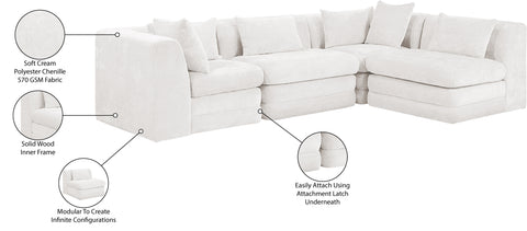 Willow 114" Cream Chenille Fabric Upholstered 4Pc. Sectional, 4-Piece (Style 2)