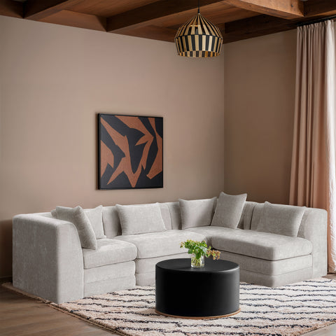 Willow 114" Cream Chenille Fabric Upholstered 4Pc. Sectional, 4-Piece (Style 2)