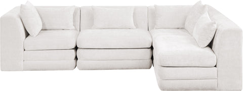 Willow 114" Cream Chenille Fabric Upholstered 4Pc. Sectional, 4-Piece (Style 2)