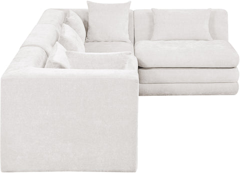 Willow 114" Cream Chenille Fabric Upholstered 4Pc. Sectional, 4-Piece (Style 2)