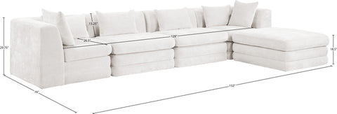 Willow 152" Cream Chenille Fabric Upholstered 5Pc. Sectional, 5-Piece