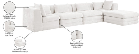 Willow 152" Cream Chenille Fabric Upholstered 5Pc. Sectional, 5-Piece