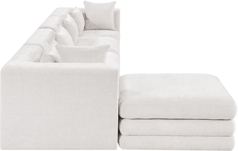 Willow 152" Cream Chenille Fabric Upholstered 5Pc. Sectional, 5-Piece