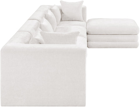 Willow 152" Cream Chenille Fabric Upholstered 5Pc. Sectional, 5-Piece