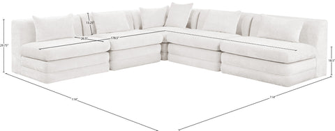 Willow 114" Cream Chenille Fabric Upholstered 5Pc. Sectional, 5-Piece