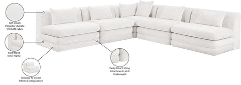 Willow 114" Cream Chenille Fabric Upholstered 5Pc. Sectional, 5-Piece