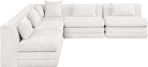 Willow 114" Cream Chenille Fabric Upholstered 5Pc. Sectional, 5-Piece