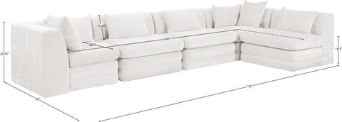Willow 152" Cream Chenille Fabric Upholstered 5Pc. Sectional, 5-Piece (Style 2)