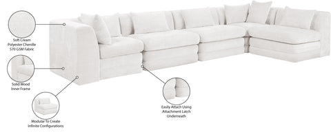 Willow 152" Cream Chenille Fabric Upholstered 5Pc. Sectional, 5-Piece (Style 2)