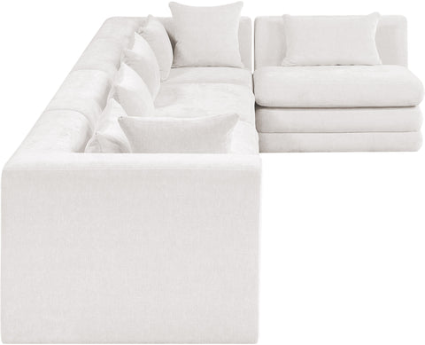 Willow 152" Cream Chenille Fabric Upholstered 5Pc. Sectional, 5-Piece (Style 2)