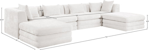 Willow 152" Cream Chenille Fabric Upholstered 6Pc. Sectional, 6-Piece (Style 2)