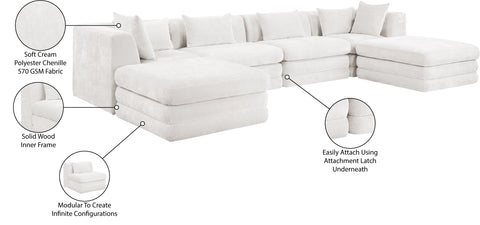 Willow 152" Cream Chenille Fabric Upholstered 6Pc. Sectional, 6-Piece (Style 2)
