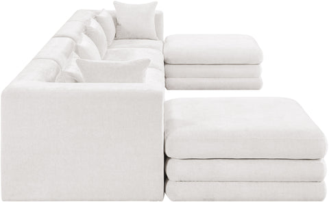 Willow 152" Cream Chenille Fabric Upholstered 6Pc. Sectional, 6-Piece (Style 2)