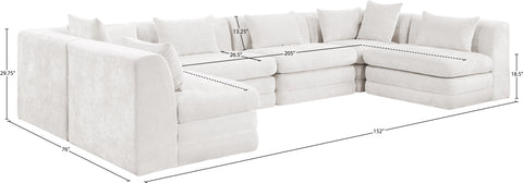 Willow 152" Cream Chenille Fabric Upholstered 6Pc. Sectional, 6-Piece (Style 3)