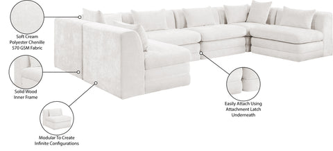 Willow 152" Cream Chenille Fabric Upholstered 6Pc. Sectional, 6-Piece (Style 3)